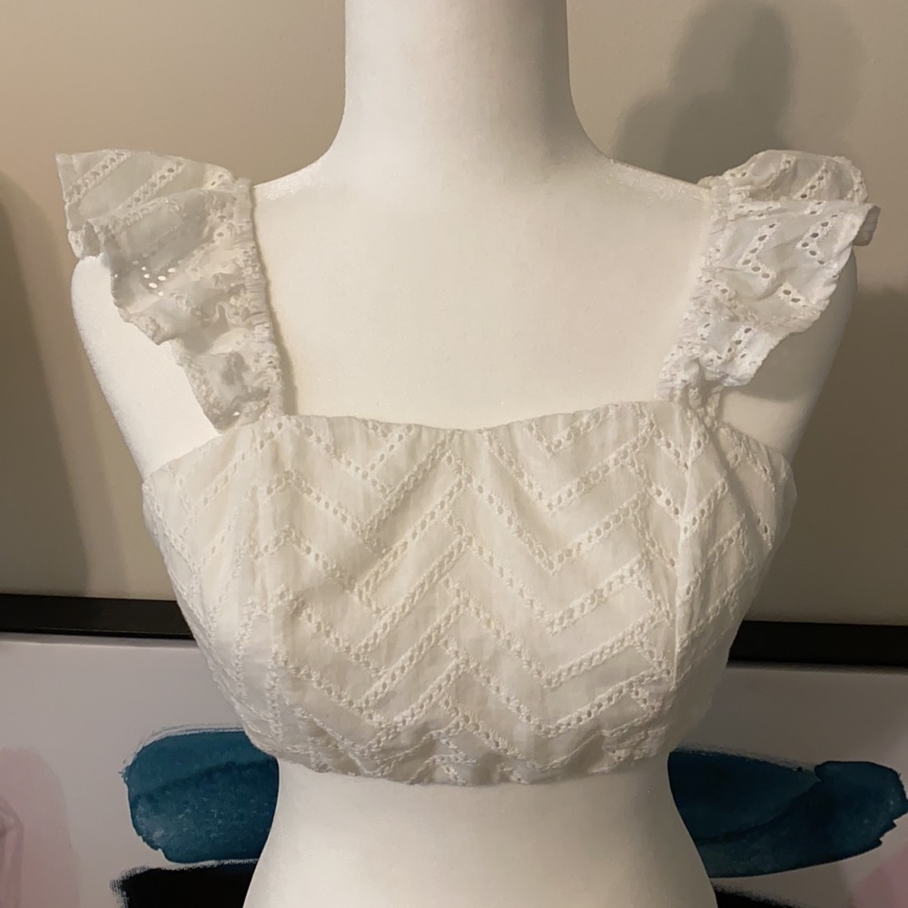 LF | SEEK the Label White Ruffle Bra Tie Back Top